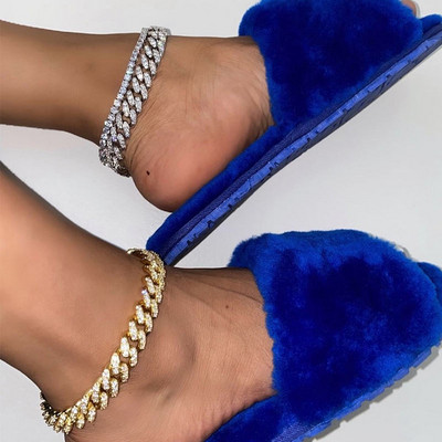 Flatfoosie Fashion Bling Iced Out Kalnų krištolinio akmens kulkšnys moterims Aukso sidabro spalvos kubietiškos nuorodos kulkšnies basomis basutėmis pėdų papuošalai
