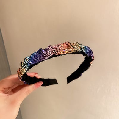FYUAN Vintage Rainbow Colorful Rhinestone Hairbands за жени Кадифени шапки Аксесоари за коса Бижута