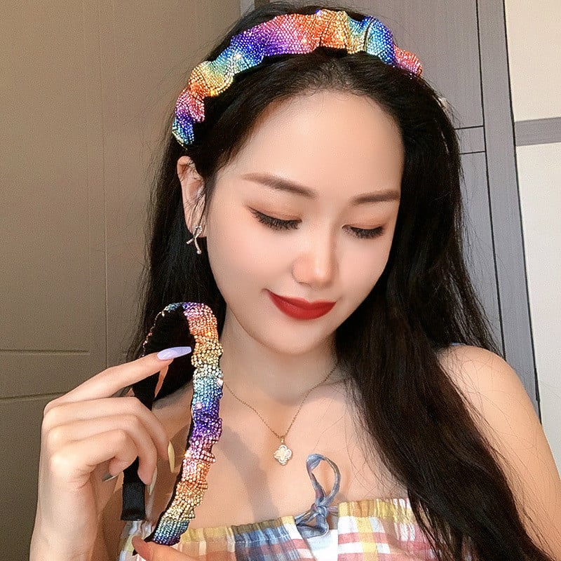 FYUAN Vintage Rainbow Colorful Rhinestone Hairbands за жени Кадифени шапки Аксесоари за коса Бижута