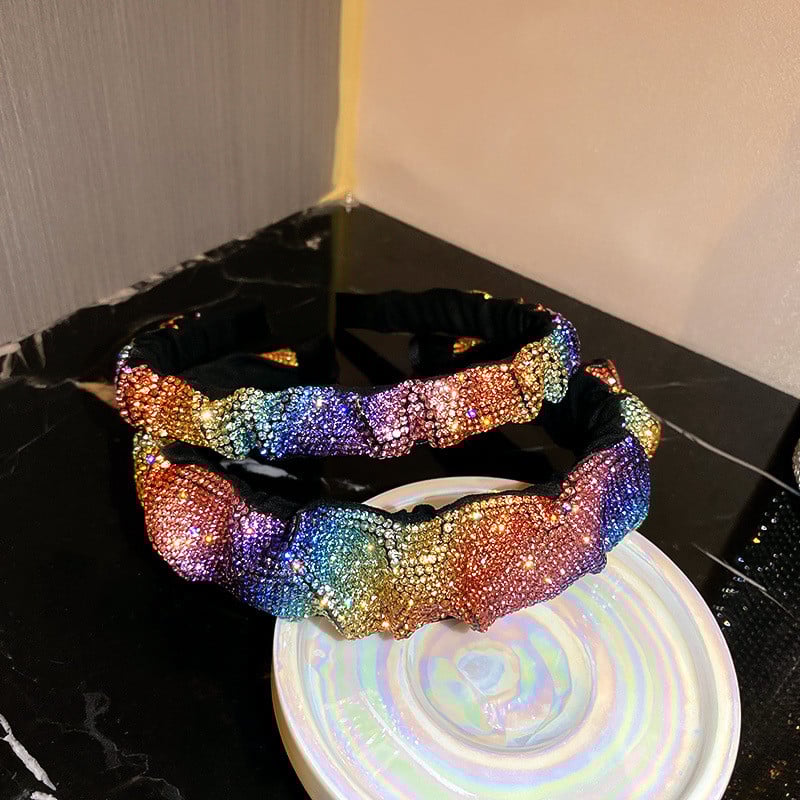 FYUAN Vintage Rainbow Colorful Rhinestone Hairbands за жени Кадифени шапки Аксесоари за коса Бижута