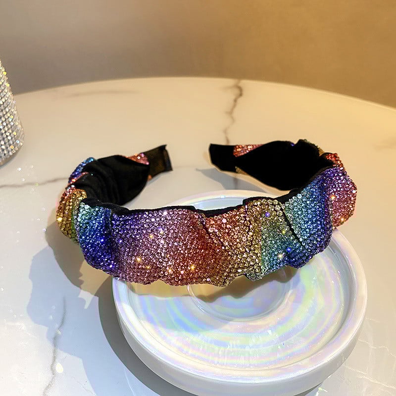 FYUAN Vintage Rainbow Colorful Rhinestone Hairbands за жени Кадифени шапки Аксесоари за коса Бижута