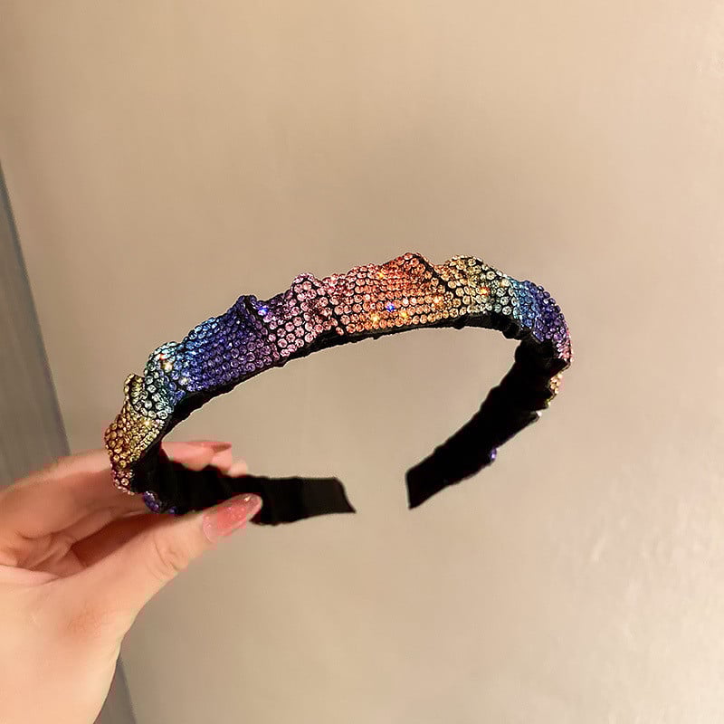 FYUAN Vintage Rainbow Colorful Rhinestone Hairbands за жени Кадифени шапки Аксесоари за коса Бижута