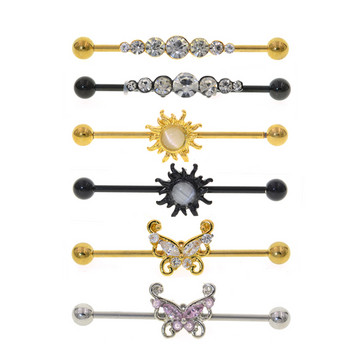 16G 1.6*36mm Butterfly Sun Colorful CZ Industrial Barbell Earth Helix-Conch Piercing Bar Earring Stud Body Jewelry