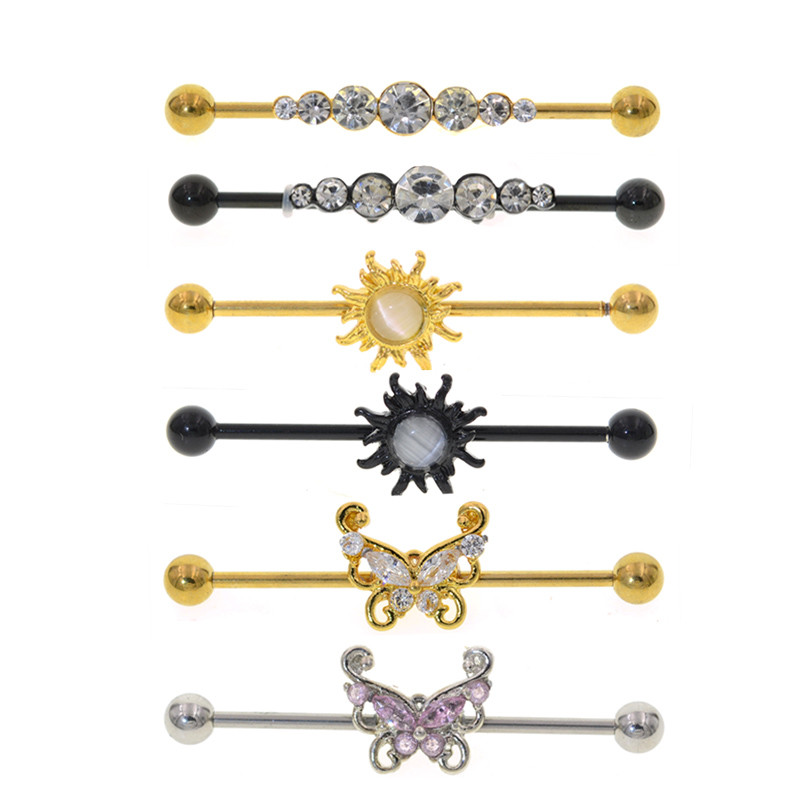 16G 1,6*36mm Butterfly Sun Colorful CZ Industrial Barbell Ear Cartilage Helix-Conch Piercing Bar Σκουλαρίκι Σκουλαρίκι Σώμα Κοσμήματα
