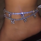 Flatfoosie Bling strasszos cseresznye pillangó bokalánc nőknek luxus kristálylánc bokalánc karkötő strand mezítlábas lánc ékszer