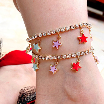 Flatfoosie Bling Rhinestone Cherry Butterfly Anklet за жени Луксозна кристална верига Гривна за глезена Плажна верига за боси крака Бижута