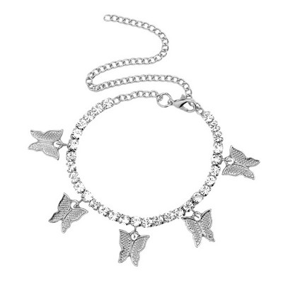 Flatfoosie Bling strasszos cseresznye pillangó bokalánc nőknek luxus kristálylánc bokalánc karkötő strand mezítlábas lánc ékszer