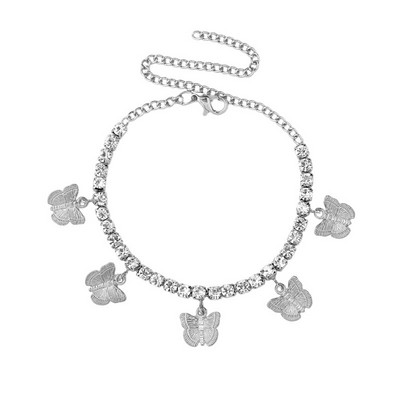 Flatfoosie Bling strasszos cseresznye pillangó bokalánc nőknek luxus kristálylánc bokalánc karkötő strand mezítlábas lánc ékszer
