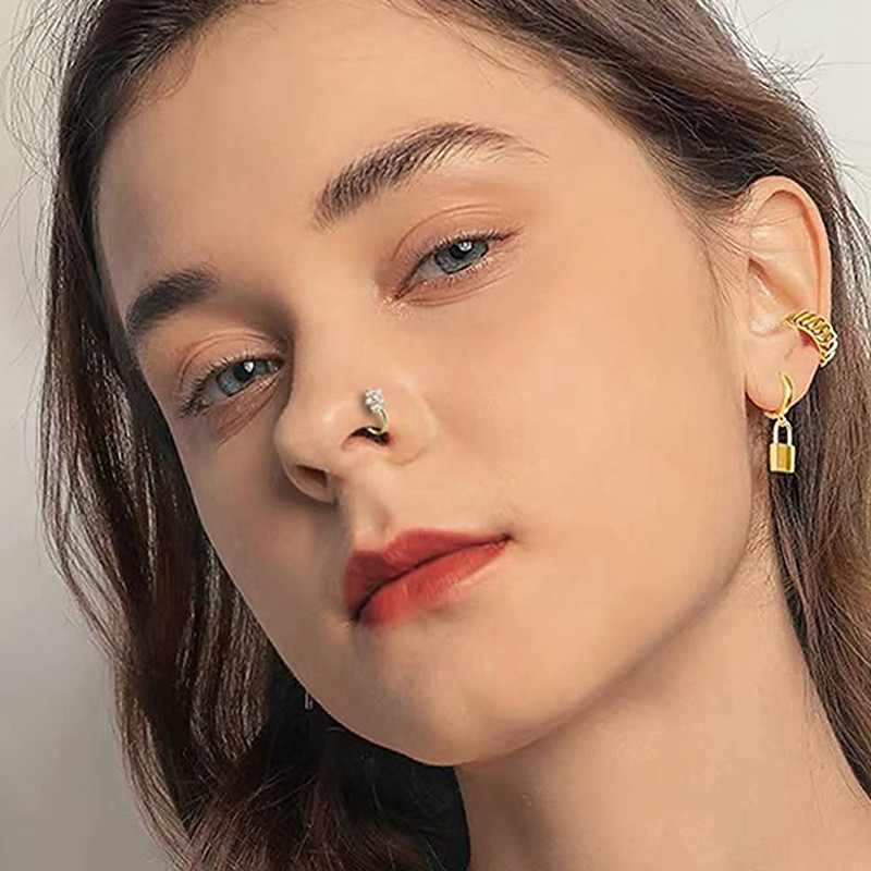 9db/szett Virág pillangó hamis orrgyűrű szett kristály nem piercing fülmandzsetta porc fülbevaló klip hamis ajak piercing ékszer