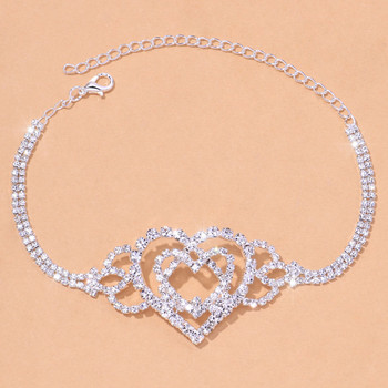 Stonefans Fashion Double Heart Anklet Rhinestone Chain Jewelry for Women Bling Love Foot Chain Anklet Bracelet Crystal Jewellery