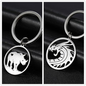 SKYRIM kínai sárkány orrszarvú kerek autós kulcstartó állat rozsdamentes acél kulcstartó kulcstartó tartó medál unisex táskához