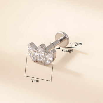 ASTM F136 Titanium 3 Zircon Paved Top Labret Lip Stud Ушен хрущял Tragus Helix Пиърсинг Ушни шпилки Плътни бижута за тяло на едро