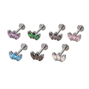 ASTM F136 Titanium 3 Zircon Paved Top Labret Lip Stud Ушен хрущял Tragus Helix Пиърсинг Ушни шпилки Плътни бижута за тяло на едро