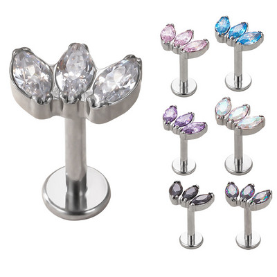 ASTM F136 Titanium 3 Circon Paved Top Labret Lip Stud Ausu skrimslis Tragus Helix Pīrsings Ausu Kniedes Snug Body Juvelierizstrādājumu vairumtirdzniecība