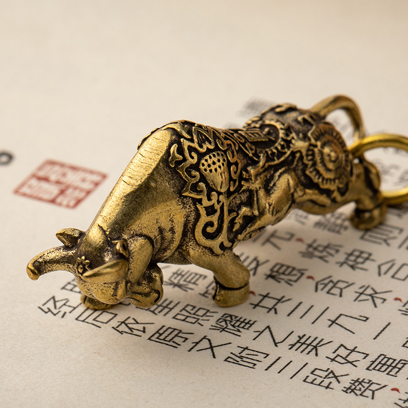 Vintage sárgaréz Zodiac Animal Bull zsinór kulcstartó medálok, kézzel készített szőtt kötél autós kulcstartók függesztékek ékszerek divat kulcstartók