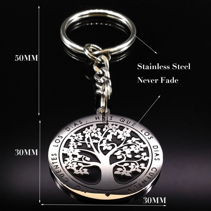 Fashion Tree of Life Rozsdamentes acél kulcstartó nőknek Ezüst színű kulcstartó autós ékszer Ajándék llavero arbol de la vida K727S01