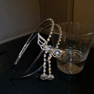FYUAN Benzine de păr din cristal cu inimă în stil coreean pentru femei, cu aripi rafinate, cu strasuri, accesorii pentru păr de nuntă