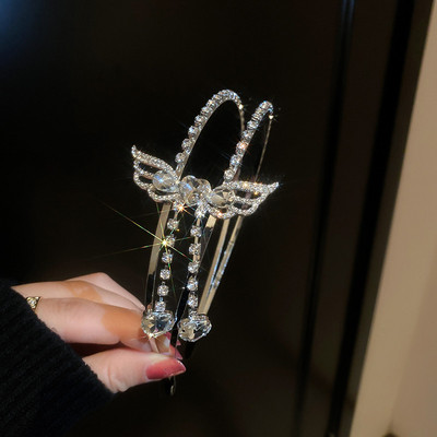 FYUAN koreai stílusú szívkristály hajpántok nőknek Exquisite Wing Bojt Strasszos Fejfedők Esküvői Haj kiegészítők