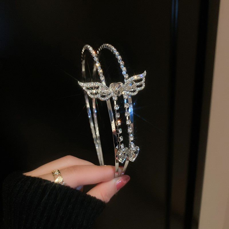 FYUAN koreai stílusú szívkristály hajpántok nőknek Exquisite Wing Bojt Strasszos Fejfedők Esküvői Haj kiegészítők