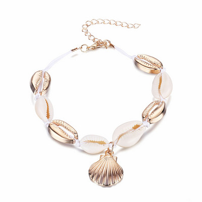 Vintage ručno tkane narukvice za gležnjeve za žene Narukvica sa šarmom od školjki i šljokica Narukvica s privjeskom od boemskog užeta Narukvice za gležnjeve Nakit za plažu