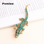 Pomlee zöld strasszos krokodil brossok nőknek Vivid Aniamal Pin Vintage mozgó gyíktű Jó ajándék karácsonyi ajándék