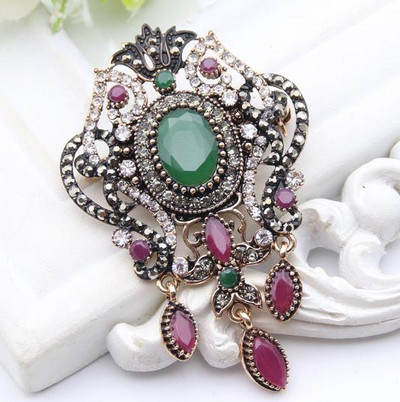 Sunspicems broșă turcească vintage Boemia femei broșă rășină culoare auriu antic cristal indian mireasa bijuterii eșarfă ace cadou