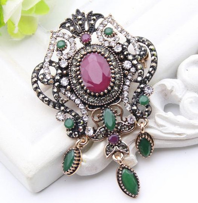 Sunspicems broșă turcească vintage Boemia femei broșă rășină culoare auriu antic cristal indian mireasa bijuterii eșarfă ace cadou