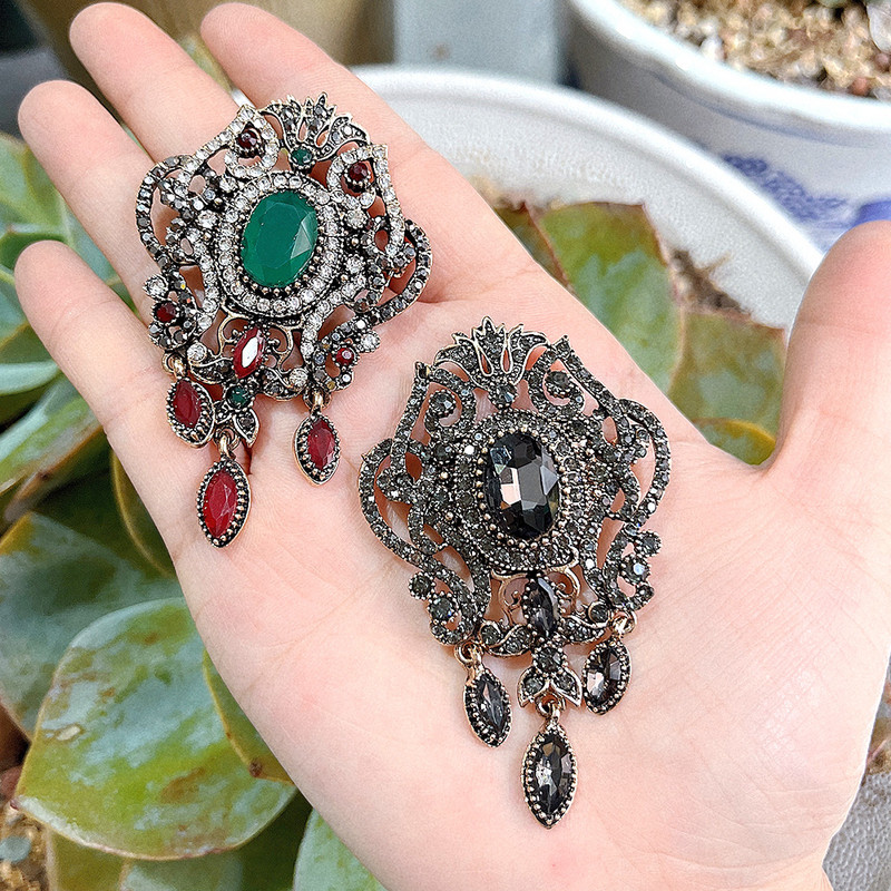 Sunspicems broșă turcească vintage Boemia femei broșă rășină culoare auriu antic cristal indian mireasa bijuterii eșarfă ace cadou