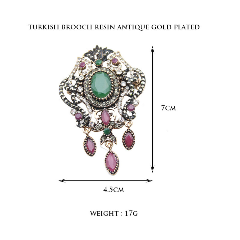 Sunspicems broșă turcească vintage Boemia femei broșă rășină culoare auriu antic cristal indian mireasa bijuterii eșarfă ace cadou