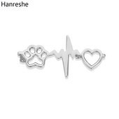 Hanreshe Ace pentru broșă cu labe de inimă drăguță pentru animale de companie ECG placate cu argint, bijuterii creative medicale veterinare pentru femei, fete