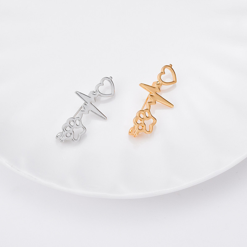 Hanreshe Ace pentru broșă cu labe de inimă drăguță pentru animale de companie ECG placate cu argint, bijuterii creative medicale veterinare pentru femei, fete