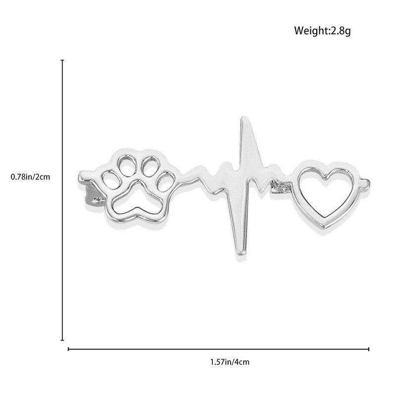 Hanreshe Ace pentru broșă cu labe de inimă drăguță pentru animale de companie ECG placate cu argint, bijuterii creative medicale veterinare pentru femei, fete