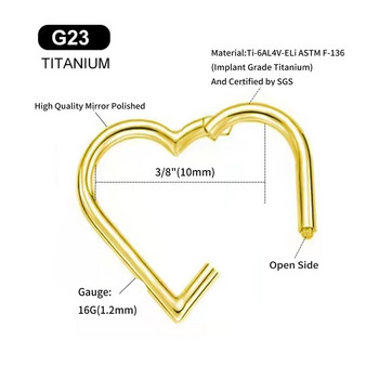 ASTM F136 G23 Titanium Daith CZ Heart Earring Септум Носни пръстени Hoop Tragus Stud Степен на имплантиране Пиърсинг на ушната спирала 16G