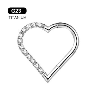 ASTM F136 G23 Titanium Daith CZ Heart Earring Септум Носни пръстени Hoop Tragus Stud Степен на имплантиране Пиърсинг на ушната спирала 16G