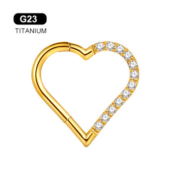 ASTM F136 G23 Titanium Daith CZ Heart Earring Септум Носни пръстени Hoop Tragus Stud Степен на имплантиране Пиърсинг на ушната спирала 16G