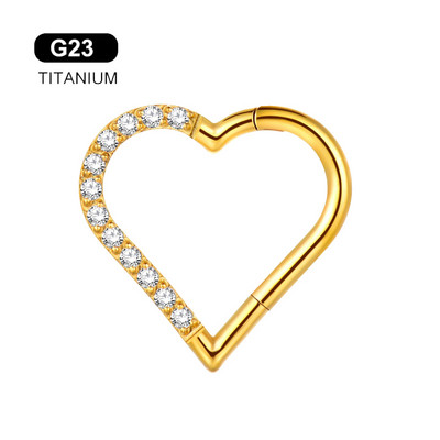 ASTM F136 G23 Titanium Daith CZ szív fülbevaló septum orrgyűrűk karika Tragus Stud implantációs fokozatú fül Helix piercing 16G