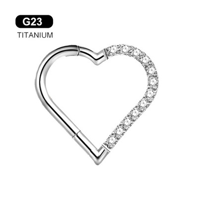 ASTM F136 G23 Titanium Daith CZ szív fülbevaló septum orrgyűrűk karika Tragus Stud implantációs fokozatú fül Helix piercing 16G
