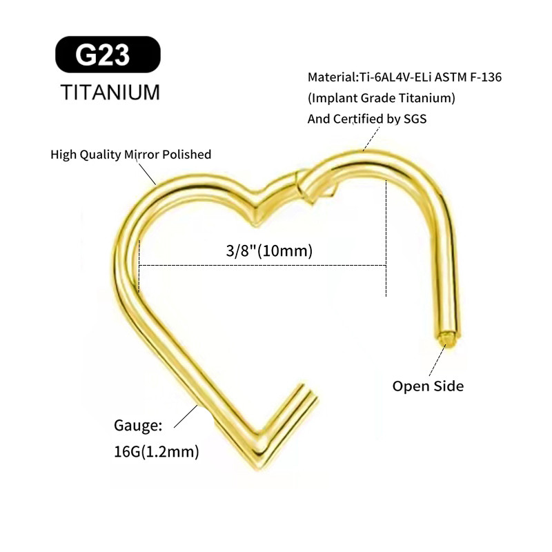 ASTM F136 G23 Titanium Daith CZ szív fülbevaló septum orrgyűrűk karika Tragus Stud implantációs fokozatú fül Helix piercing 16G