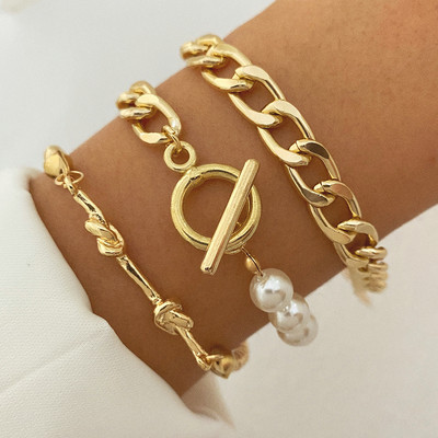 IFMYA Nou 5 buc/set Vintage Old English Pearl Bratari multistrat Set Trend Golor Culoare sau Argintiu Bratari femei Cadouri