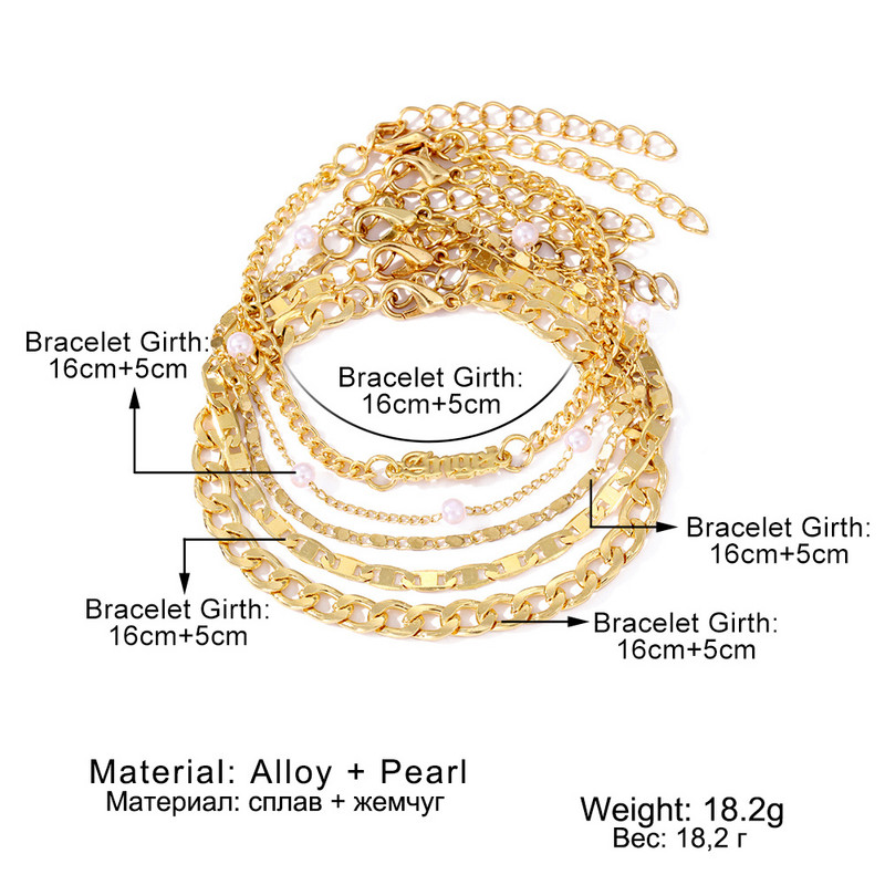 IFMYA Nou 5 buc/set Vintage Old English Pearl Bratari multistrat Set Trend Golor Culoare sau Argintiu Bratari femei Cadouri