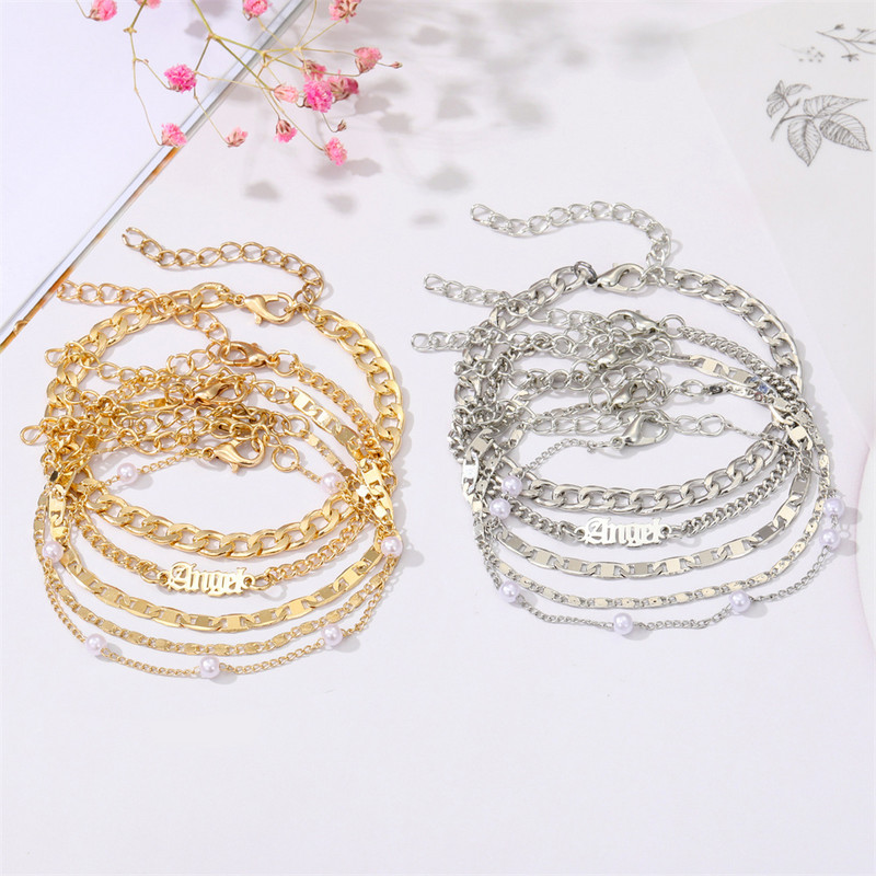 IFMYA Nou 5 buc/set Vintage Old English Pearl Bratari multistrat Set Trend Golor Culoare sau Argintiu Bratari femei Cadouri