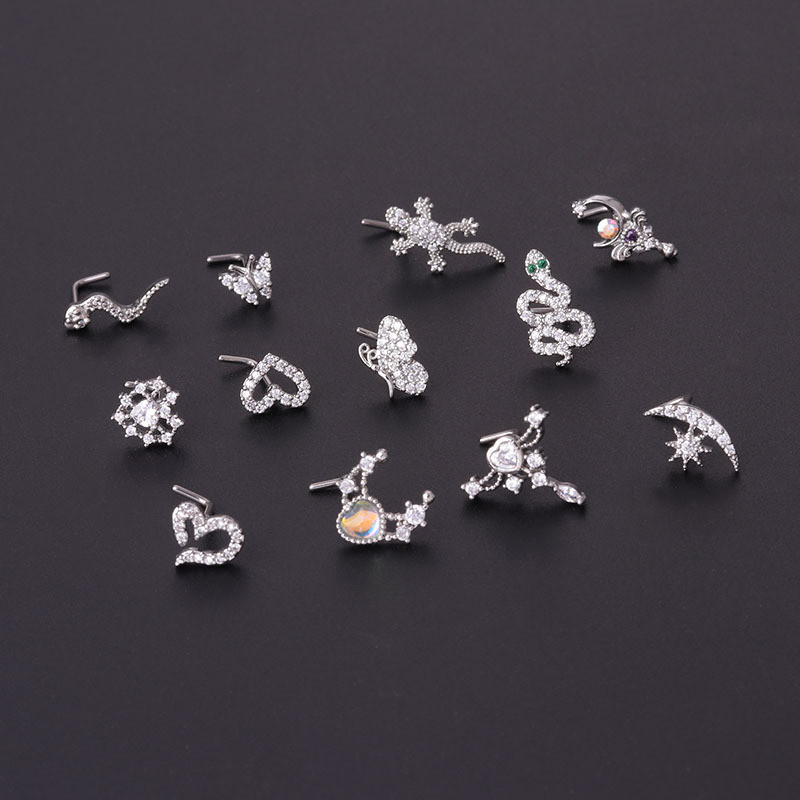 1db New Fashion SL alakú orrcsapok Piercing rozsdamentes acél 20G kígyó cirkon orrlyuk csavar indiai orrgyűrű piercing ékszer