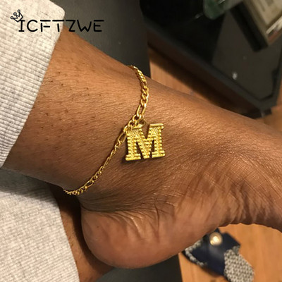 Literă inițială mare gleznă pentru femei din oțel inoxidabil litera AZ gleznă brățară picior plajă bijuterii de vară cadou bijoux femme
