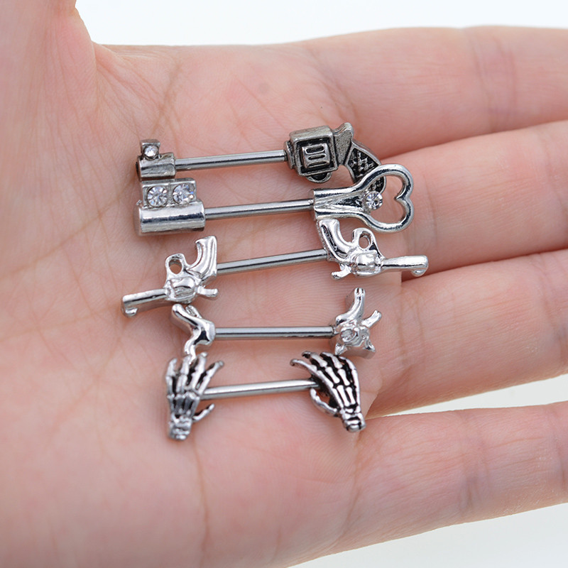 1 pár 5 választási pisztoly kulcs alakú kézi mellbimbó piercing pisztoly piercing 14G 1,6x12/14 mm fertőzésmentes test ékszer súlyzók