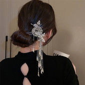 FYUAN Vintage Butterfly Flawer hajtűk nőknek Kitűnő hosszú Tassel fejfedők esküvői haj kiegészítők