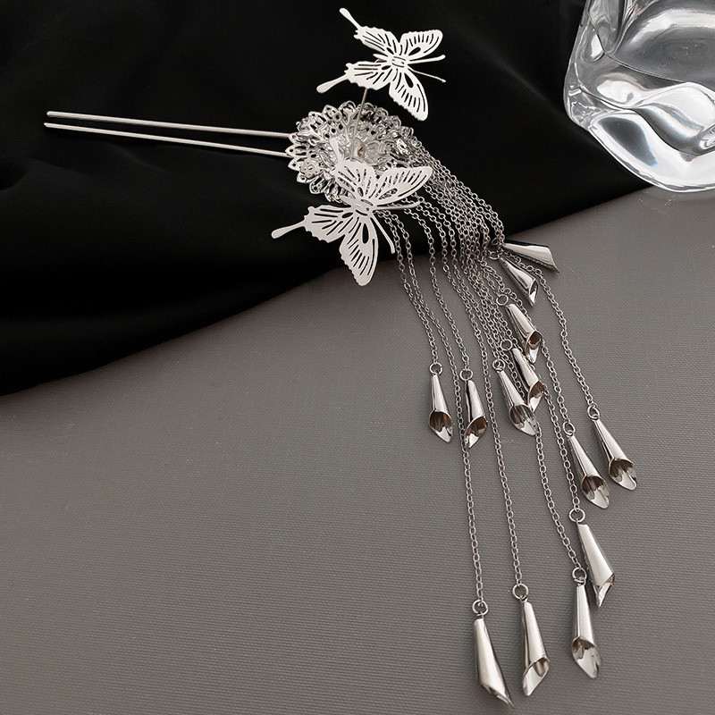 FYUAN Vintage Butterfly Flawer hajtűk nőknek Kitűnő hosszú Tassel fejfedők esküvői haj kiegészítők