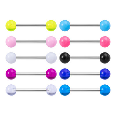 10 ΤΕΜ. Πολύχρωμα ακρυλικά δαχτυλίδια γλώσσας με μπάλα 14 γρ.