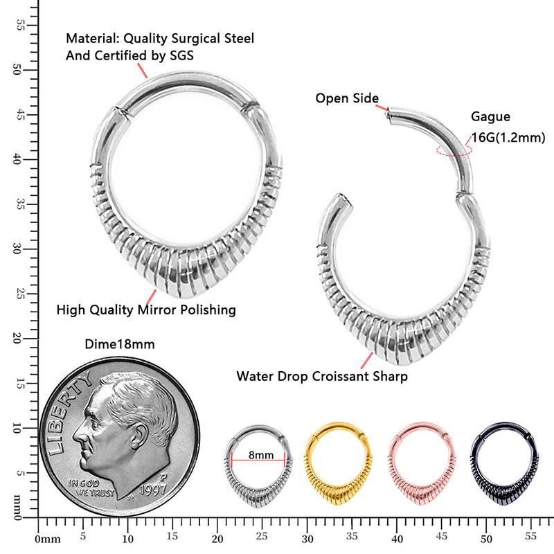 Szív vízcsepp Daith fülbevaló septum karika piercing kígyó piramis virág punk orr gyűrűk Tragus Helix csuklós csap 16G