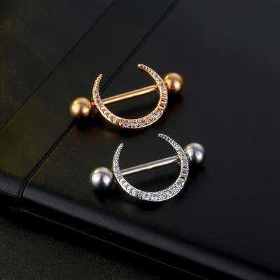 Moda Lună Nouă în formă de U Inel pentru mamelon cu zirconiu Bijuterii versatile pentru piercing Unghii pentru mamelon vânzare fierbinte