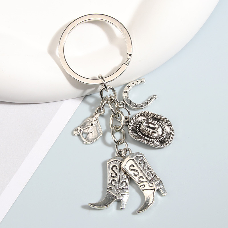 Metalni privjesak za ključeve, konj, kaubojski šešir, čizma, potkova, privjesak za ključeve, privjesci za ključeve od legure, za žene, muškarce, dodatke za torbice, nakit, pokloni DIY